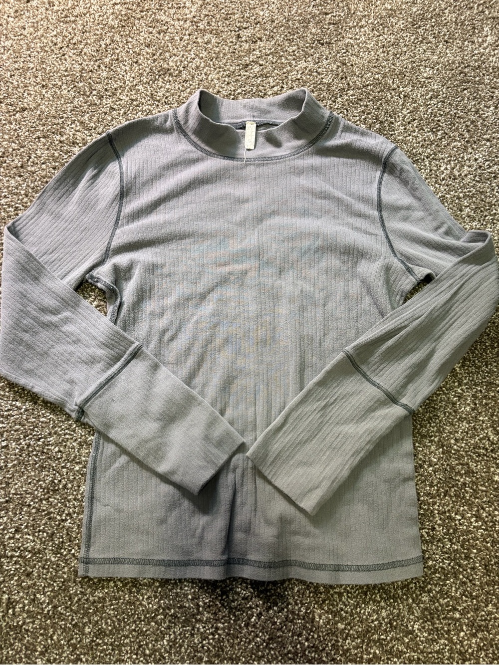 Free People Light Gray Ribbed Long Sleeve Top